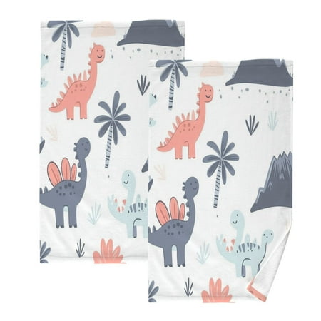 Dinosaurs Pattern Set of 2 Pure Cotton Towels, 16'' x 28'', Highly Absorbent and Soft