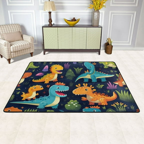 Dinosaurs Plants Cartoon Area Floor Mats Soft Large Nursery Rugs Non-Slip Foam Carpets Living Room Doormat for Bedroom Dinning Decor 36" x 24"