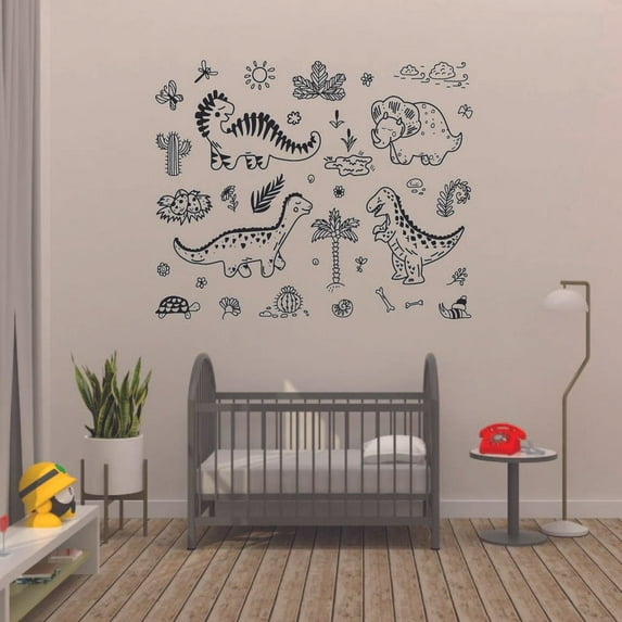 Dinosaurs Plants Dinosaur Trex T-Rex Wall Sticker Art Decal for Girls Boys Kids Room Bedroom Nursery Kindergarten Garage House Fun Home Decor Stickers Wall Art Vinyl Decoration Size (27x30 inch)
