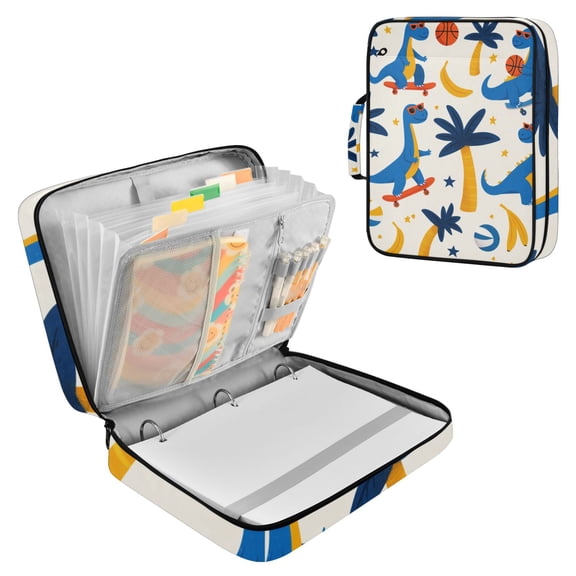 Dinosaurs Playing Basketball Trees Accordion File Organizer Expanding File Folder 3-Ring Binder Bag 500 Sheets A4 Size