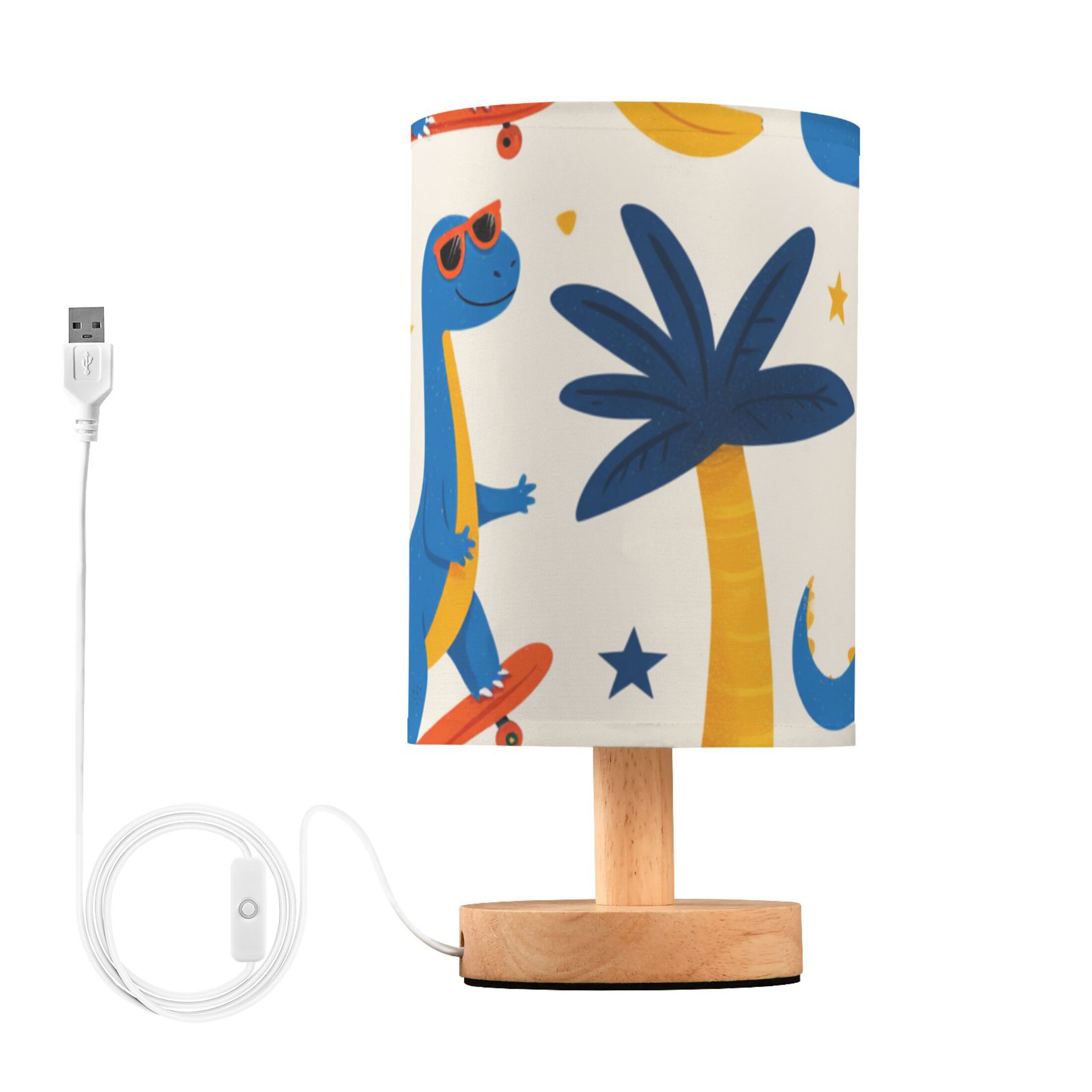 Dinosaurs Playing Basketball Trees Table Lamp with USB Port LED Warm Light Lamp Night Light Home Decor