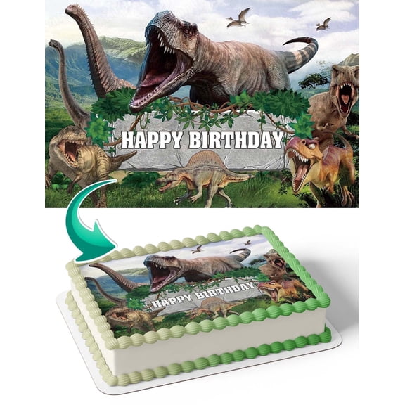 Dinosaurs Prehistoric Planet Trex Edible Image Icing Cake Topper for Quarter Sheet Cake, by TNCT