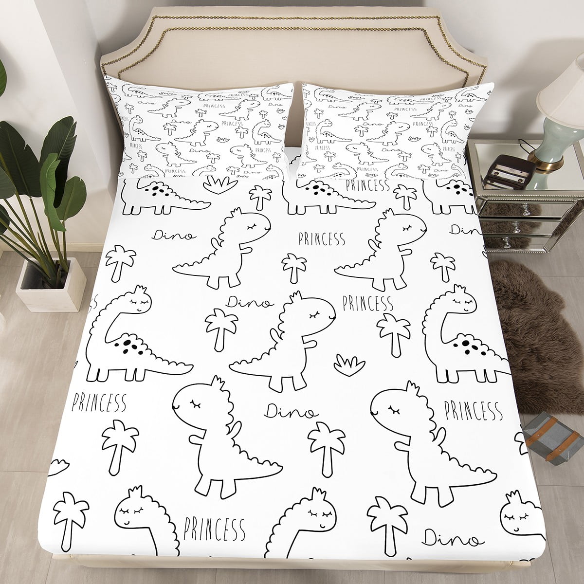 Dinosaurs Queen Bed Sheets for Boys,Cartoon Dinosaur Bedding Set Kawaii