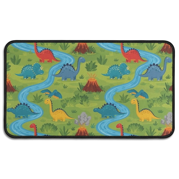Dinosaurs River Volcano Green Pattern Door Rugs,Washable Non Slip Door Mats Indoor,Decorative Door Mats,Entry Mat Indoor for Entrance,Bedroom,Kitchen,Bathroom,30"x17"