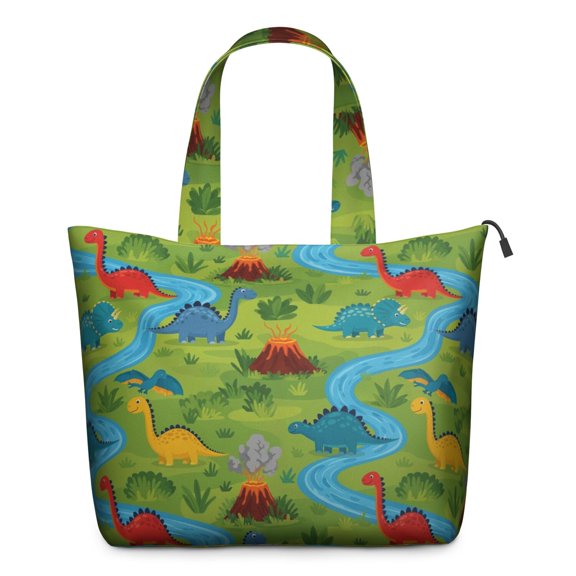 Dinosaurs River Volcano Green Pattern Travel Tote Bags for Women Carry On,Large Weekender Bags for Women Travel,Multi Functional Duffle Bag for Work,Shopping,Sports