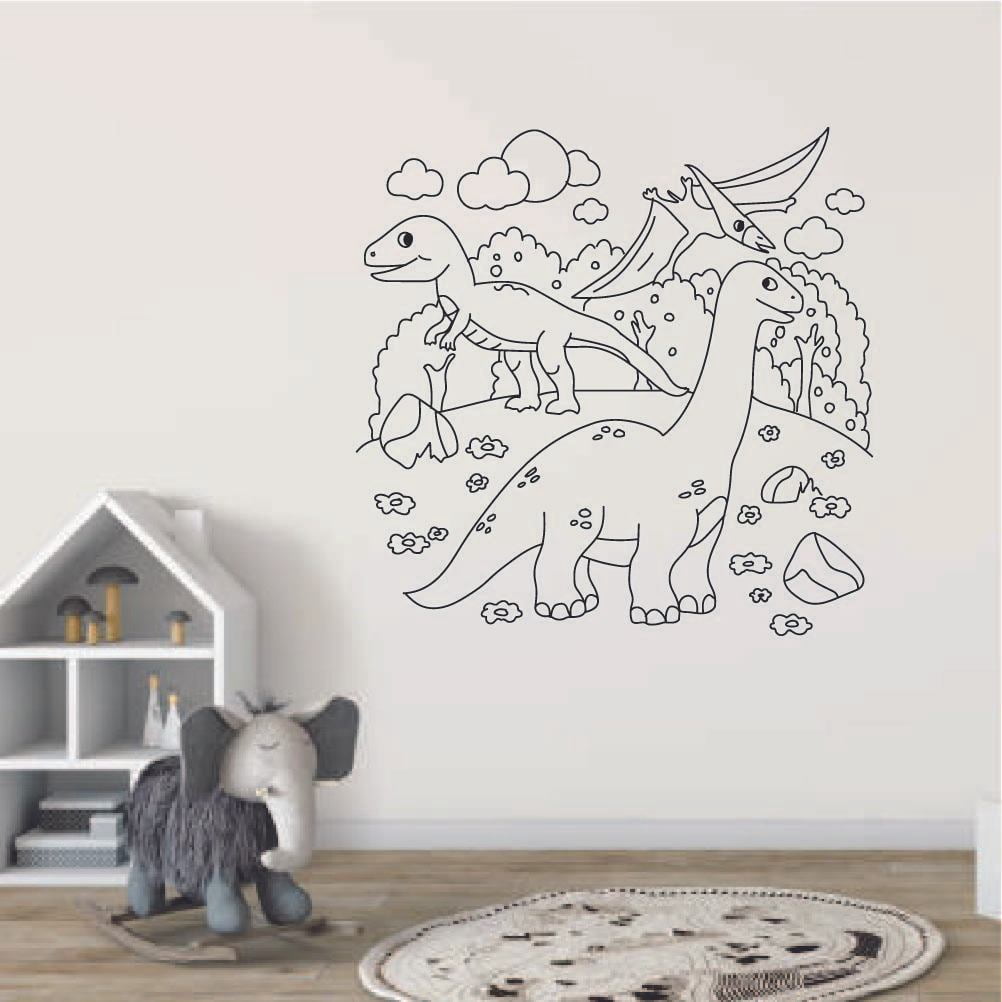 Dinosaurs Scene Dino Dinosaur Trex T-Rex Wall Sticker Art Decal for Girls Boys Kids Room Bedroom Nursery Kindergarten Garage House Fun Home Decor Stickers Wall Art Vinyl Decoration Size (40x40 inch)