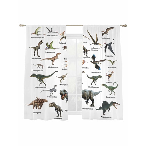 Dinosaurs Sheer Curtains 2 Panels Set Vintage Major Dinosaur Groups of Jurassic Era Wild Animals Sheer Window Curtains Light Filtering Rod Pocket Voile Drapes for Bedroom Living Room 52"x63"