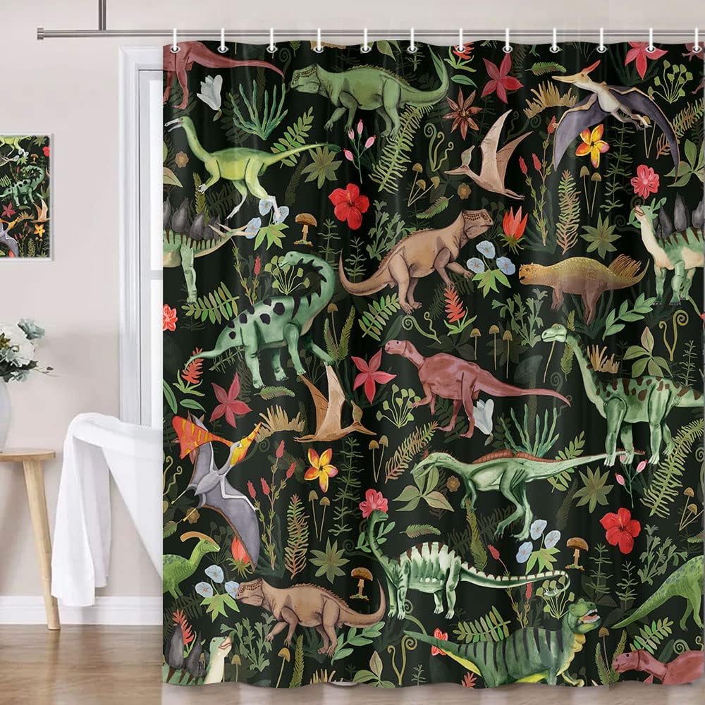 Dinosaurs Shower Curtain for Kids Bathroom, Cute Dino Bath Curtain
