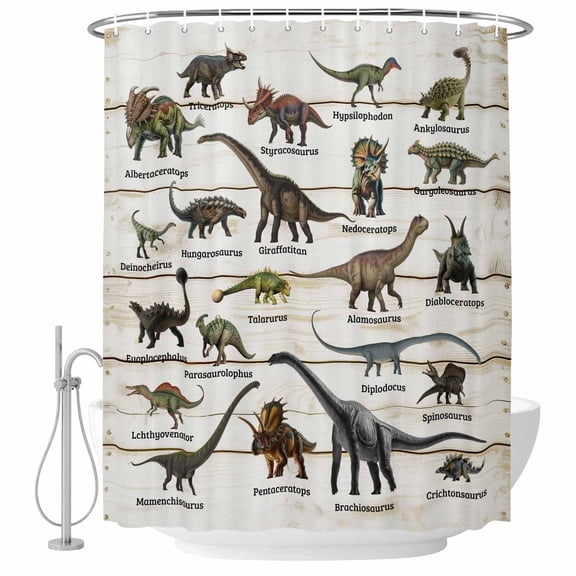 Dinosaurs Shower Curtain Set - Small 36" x 72" Washable Bathtub Curtain with 12 Hooks, Natural Primitive Wild Animals Wood Grain Waterproof Fabric Stall Shower Curtains for Bathroom/Bathtub Décor