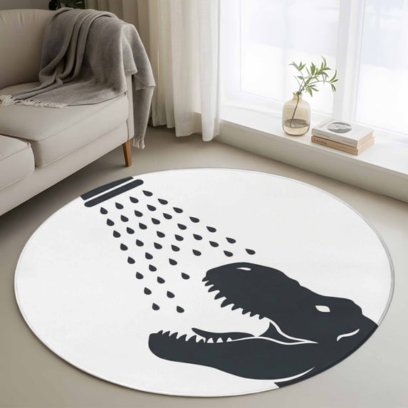 Dinosaurs Showering Round Area Rug 4Ft Washable Circle Rugs for Bedroom Dining Room, Modern Abstract Art Funny Animals Non-Slip Carpet Floor Mats Indoor Outdoor Carpet Runner Aesthetic Home Decor