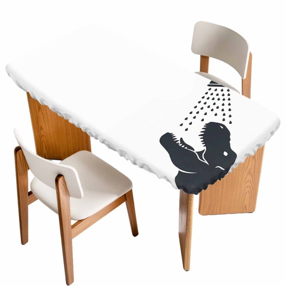 Dinosaurs Showering Table Cloths for 6 Foot Rectangle Tables, Modern Abstract Art Funny Animals Patio Waterproof Elastic Fitted Tablecloths, Washable Rectangular Table Cover for Camping