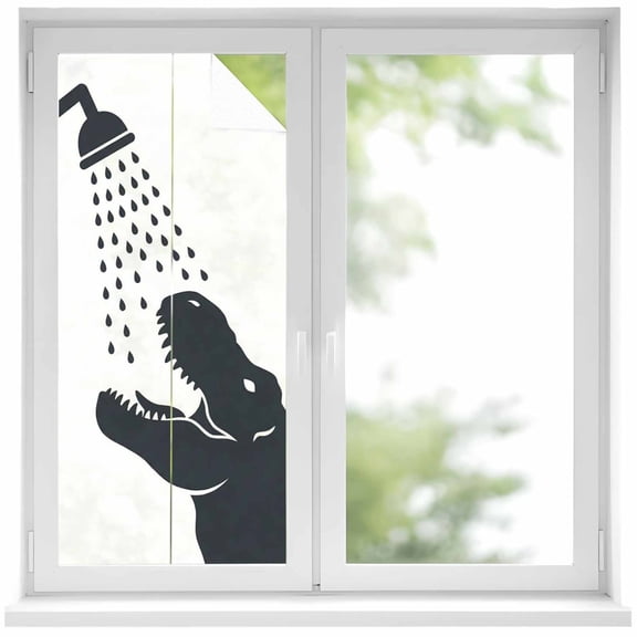 Dinosaurs Showering Window Privacy Film, Modern Abstract Art Funny Animals Static Cling UV Sun Blocking Heat Control Window Tint Day and Night, Non-Adhesive One Way Privacy Cover 17.7''x39.3''