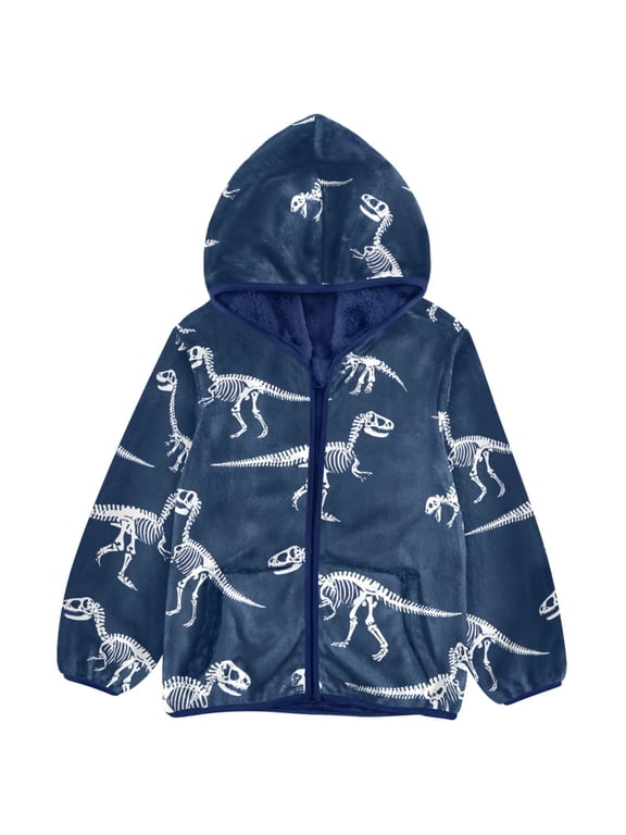 Dinosaurs Skeletons Toddler Fleece Hooded Jacket Zip Warm Coat 4T