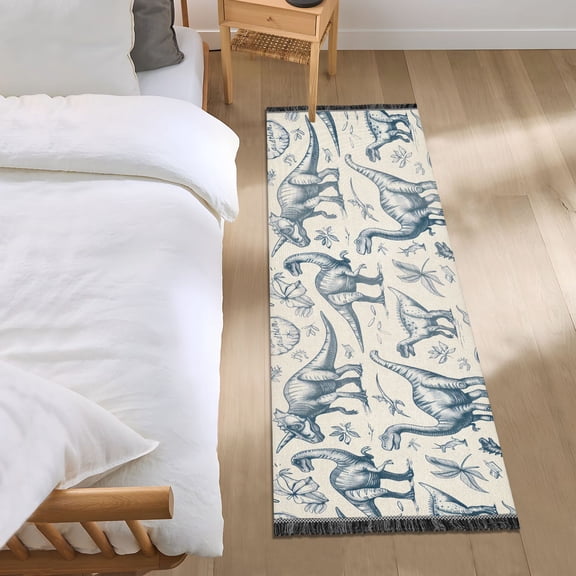 Dinosaurs Sketch Art Runner Area Rug 2x6 Soft Non-Slip Washable Bedside Carpet for Hallway Bedroom Living Room Home Decor