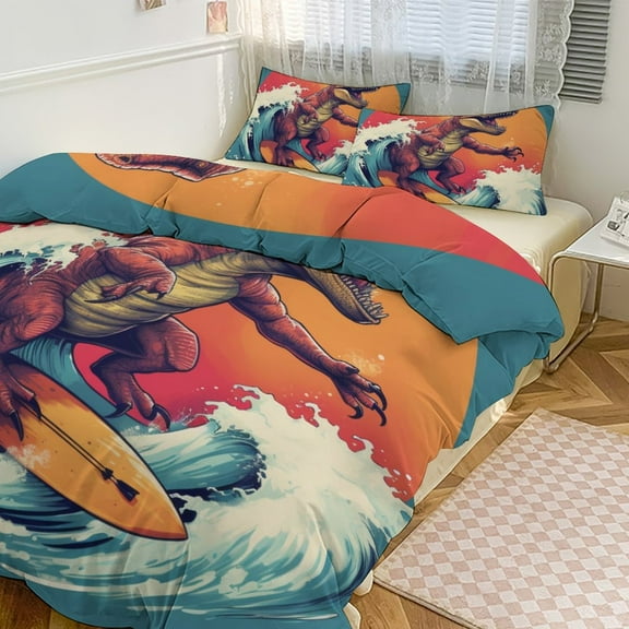 Dinosaurs Surfing Bedding Set with Zipper Closure for Girls & Boys