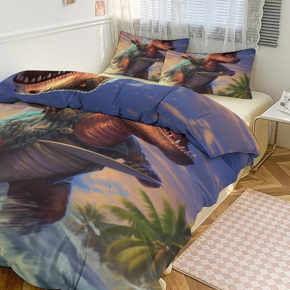 Dinosaurs Surfing Bedding Set with Zipper Closure for Girls & Boys