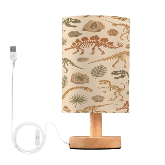 Dinosaurs Table Lamp, Fully Dimmable Nightstand Lamp with USB and Linen Fabric Shade, Modern Gifts for Bedroom, Living Room, Office