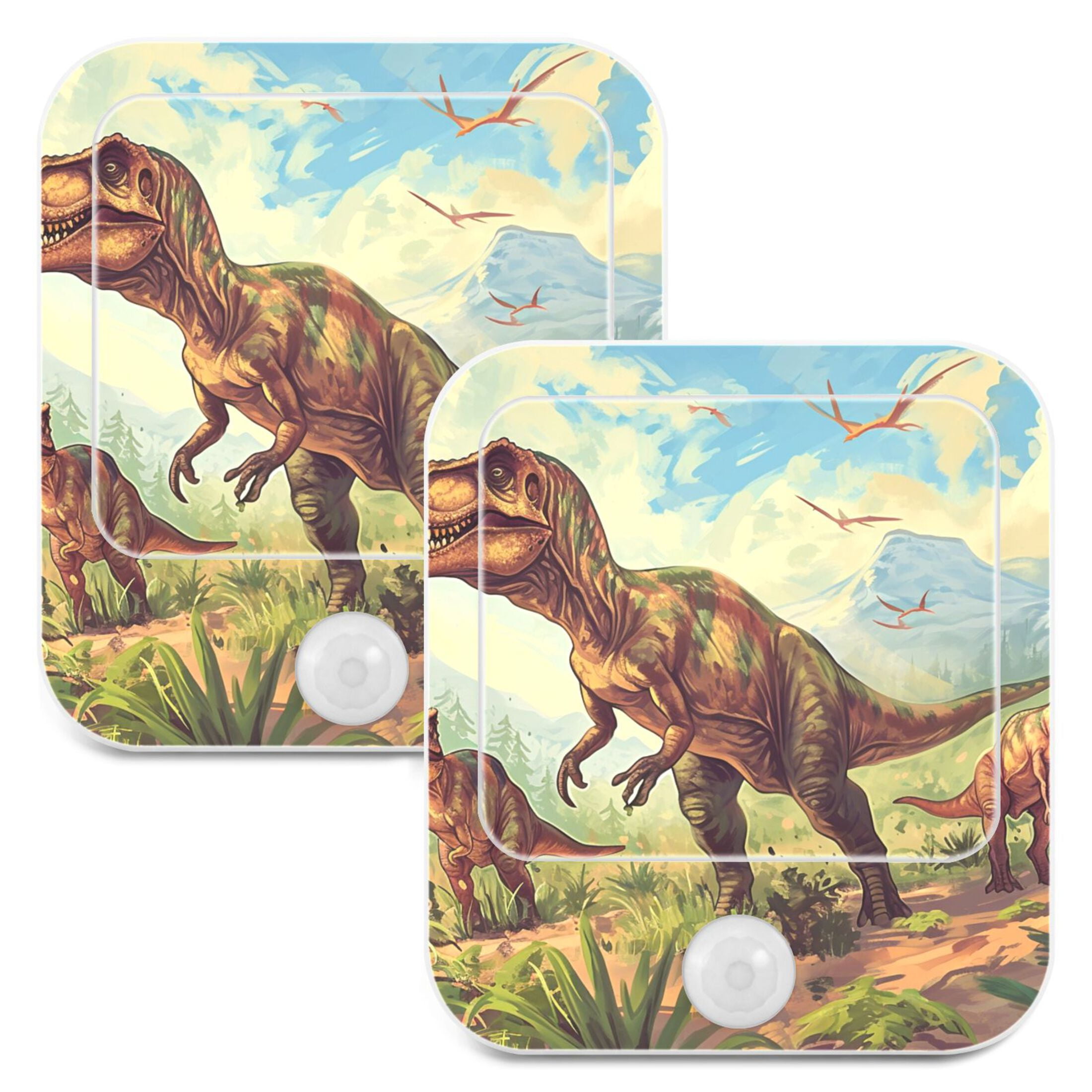 Dinosaurs Trees Leaves Sky Night Lights Plug into Wall LED with Auto Light Sensor Warm Light for Kids Hallway Bedroom Living Room Kitchen Bathroom Set of 2