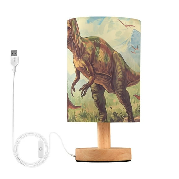 Dinosaurs Trees Leaves Sky Table Lamp USB Bedside Desk Nightstand Lamp Printed Gifts Small Lamp Wood Base for Bedroom Living Room Kids Room College Dorm