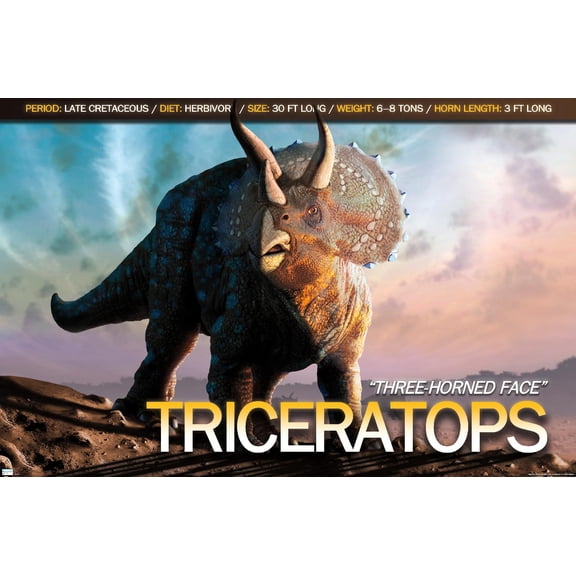 Dinosaurs - Triceratops Wall Poster, 14.725" x 22.375"