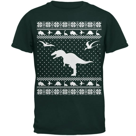 Dinosaurs Ugly XMAS Sweater Forest Adult T-Shirt - Large