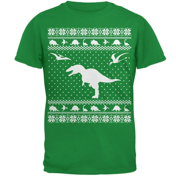 Dinosaurs Ugly XMAS Sweater Irish Green Adult T-Shirt - Large