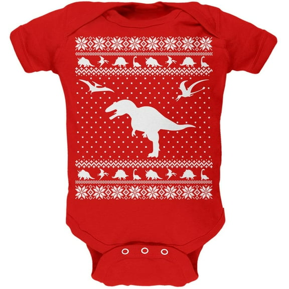 Dinosaurs Ugly XMAS Sweater Red Soft Baby One Piece - 0-3 months