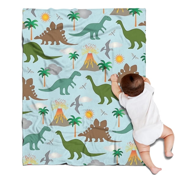 Dinosaurs Volcano Light Blue Pattern Blanket,Comfortable Soft Flannel Throw Blanket,All Season,Warm Lightweight Blankets for Sofa Bed Couch Living Room Chair,30"x40"
