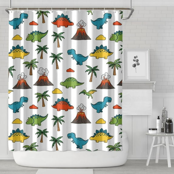 Dinosaurs Volcano Palm White Pattern Shower Curtain 84"x72" ,Bathroom Decorative Shower Curtains Set with 12 Hooks,Modern Waterproof Washable Shower Curtain