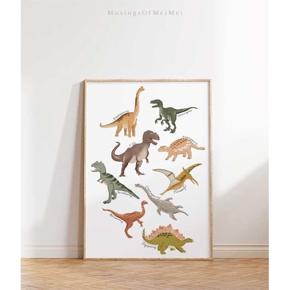 Dinosaurs Wall Art Boys Room Dinosaur Decor Boho Nursery Birthday Playroom Poster, Unframed Poster Size 12x18