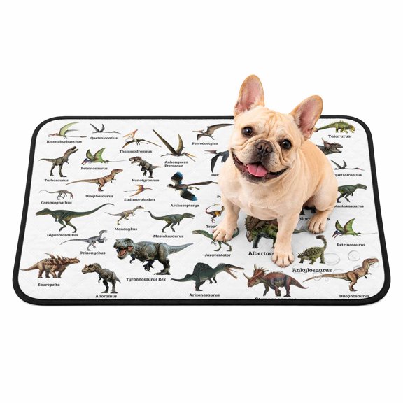 Dinosaurs Washable Pee Pads for Dogs, Vintage Major Dinosaur Groups of Jurassic Era Wild Animals Reusable Puppy Pads Waterproof Pet Mat, Absorbent Dog Pee Pads for Crate Training Mats 24"x18"