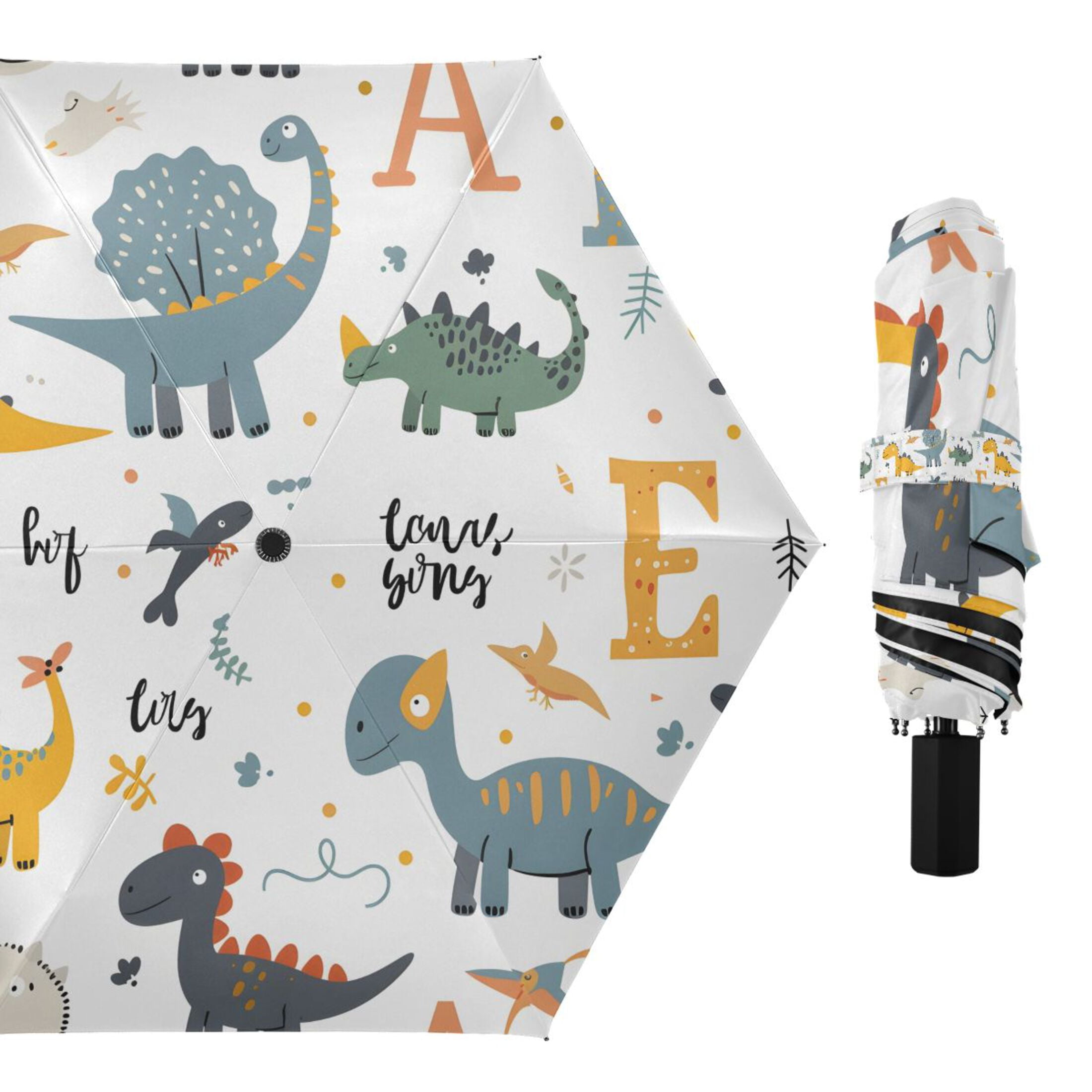 Dinosaurs and Character Compact Sun Umbrella Windproof Travel Umbrellas for Rain Strong Portable UV Protection