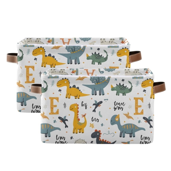 Dinosaurs and Character Storage Bins with Handle Fabric Organizer Basket Foldable Box 2 Pack 14.2x10.2x8.3