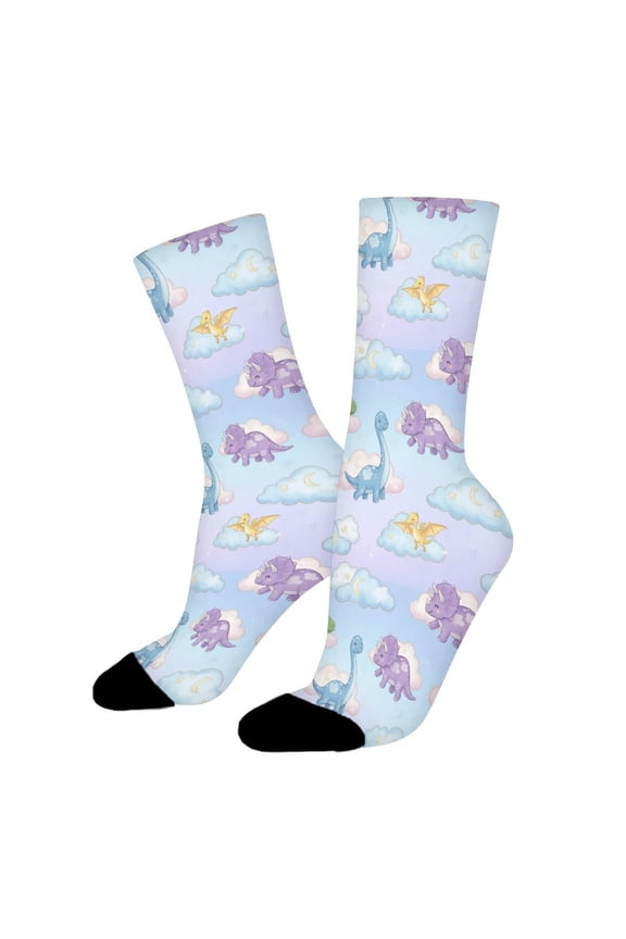 Dinosaurs and Clouds Funny Novelty Crew Socks for Women Men Sports