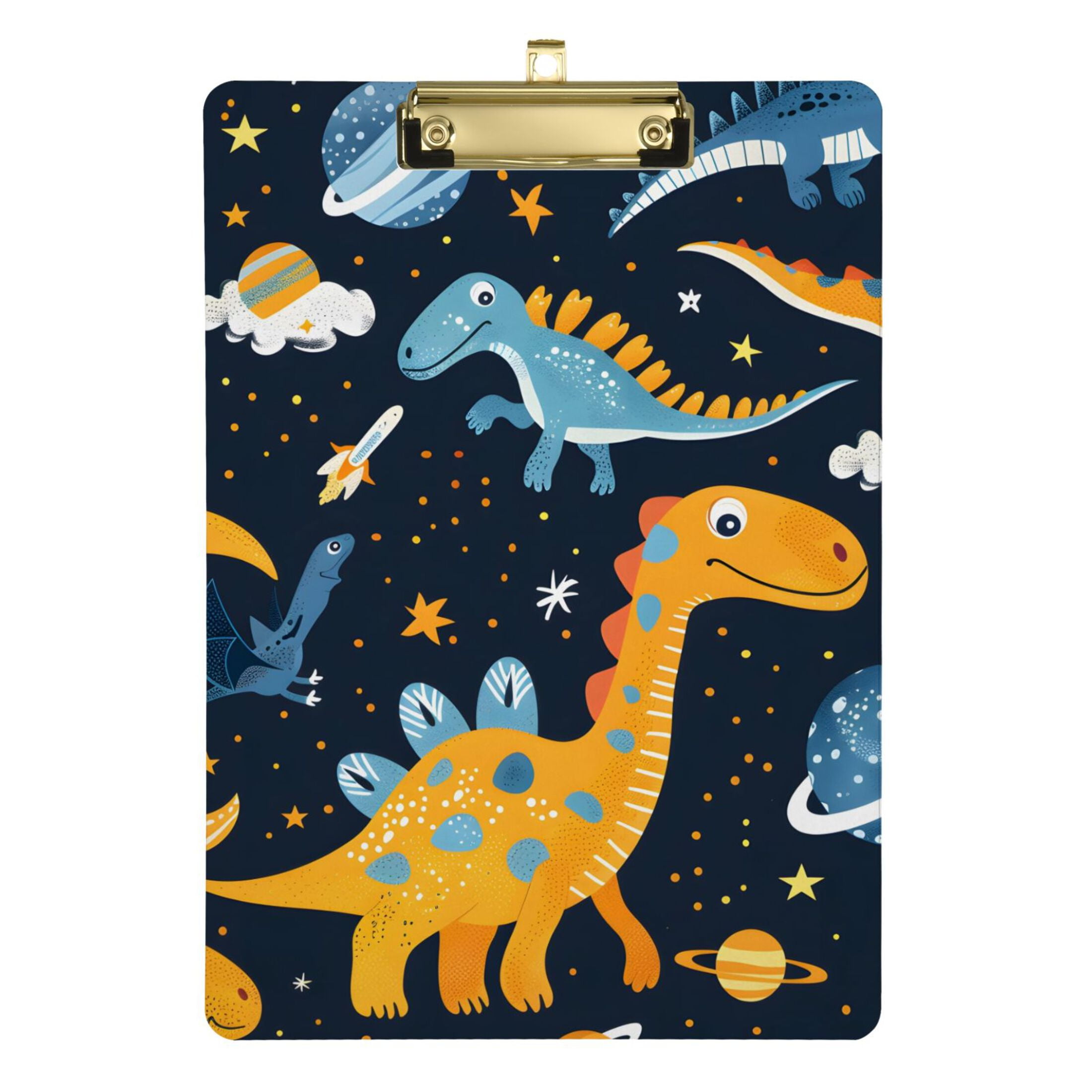 Dinosaurs in Space Acrylic Clipboards 12 x 9 Inch A4 Size with Low