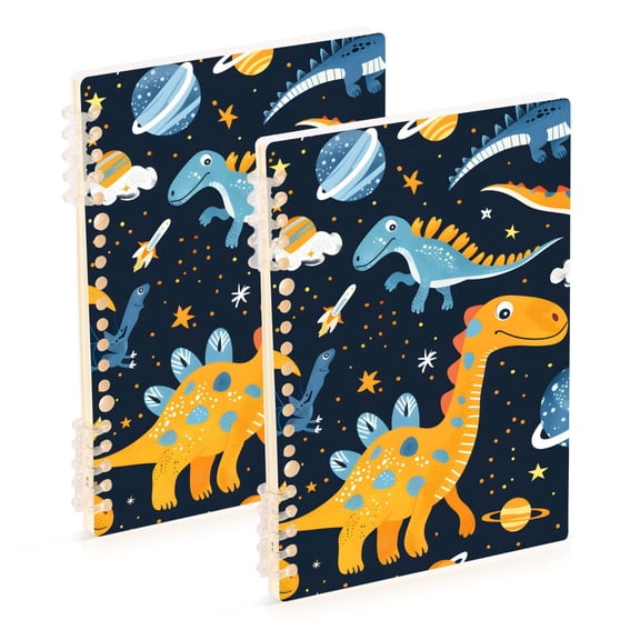 Dinosaurs in Space Ring Binder Notebook Journey Note Diary College Ruled Spiral Notebook Study Loose Leaf Paper A5 60 Pages