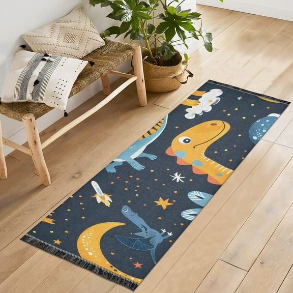 Dinosaurs in Space Runner Rug Machine Washable Area Rugs Carpet Non Slip Entryway Mat for Bedroom Entryway Front Door