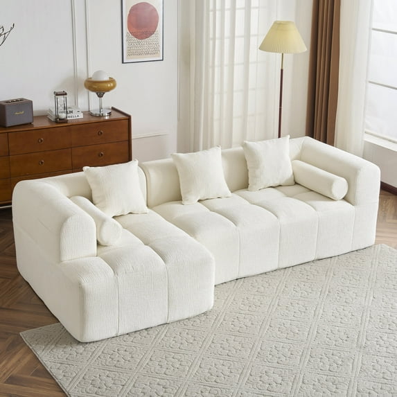 Dinosisco 101" Reversible Sectional Sofa, L-Shaped Modular Sponge Couch for Living Room, Beige Chenille