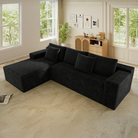 Lunale 104" Cloud Sectional Sofa with Left Chaise, Oversized Modular L-Shaped Couch, Plush Corduroy Sleeper Couch for Living Room, No Assembly Required, Black