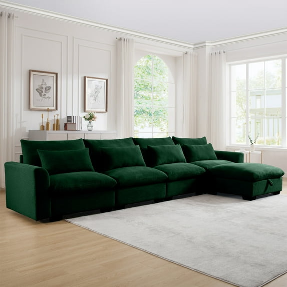 Dinosisco 157.5" Modular Sectional Sofa with A Storage Ottoman, L-Shaped Sleeper Couch for Living Room, Green Corduroy