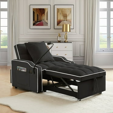 Dinosisco 3-in-1 Convertible Sleeper Chair Bed with Charge Ports & Phone Stand, Black Velvet