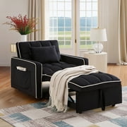 Dinosisco 4-in-1 Convertible Chair Bed, Sleeper Chair Lounge Chair Indoor, Modern Single Pull Out Couch for Living Room, Black Velvet