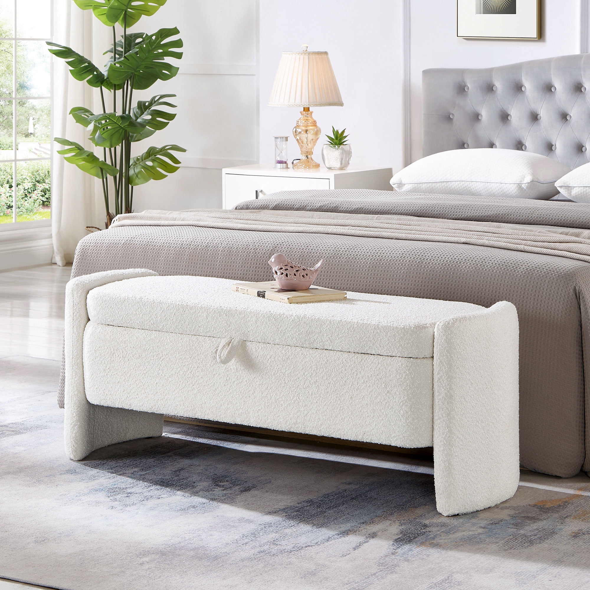 Lunale End of Bed Storage Bench, Teddy Upholstered Storage