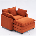 thumbnail image 1 of Dinosisco 46" Indoor Lounge Chair with Ottoman, Corduroy Cozy Accent Armchair for Living Room, Orange, 1 of 2
