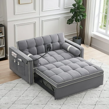 Dinosisco 55" Convertible Loveseat Sleeper, Upholstered Tufted Sofa Bed for Living Room, Gray Velvet