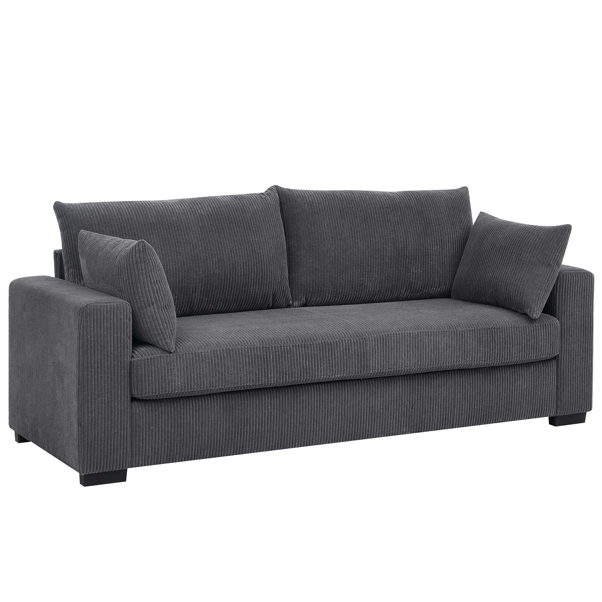 Lunale 79"L Corduroy Sofa, Deep Seat Sleeper Couch, 3-Seater Living Room Sofa, Gray