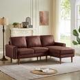thumbnail image 1 of Dinosisco 82" L-Shape Sofa with Right Chaise, Suede Upholstered 3-Seater Couch for Living Room, Dark Brown, 1 of 8