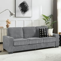 Dinosisco 83.9" Corduroy Sofa with Cup Holders, Modern 3-Seater Couch for Living Room, Gray