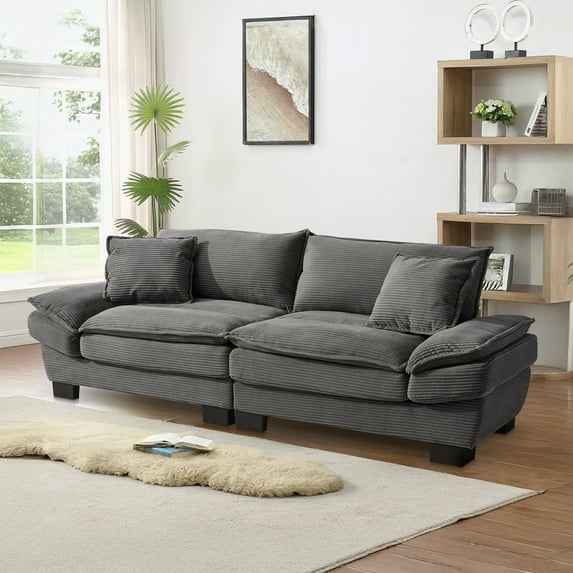 Dinosisco 84"L Deep Seat Sofa, Corduroy Upholstered Sleeper Couch for Living Room, Dark Gray