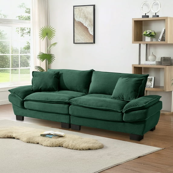 Dinosisco 84"L Deep Seat Sofa, Corduroy Upholstered Sleeper Couch for Living Room, Green